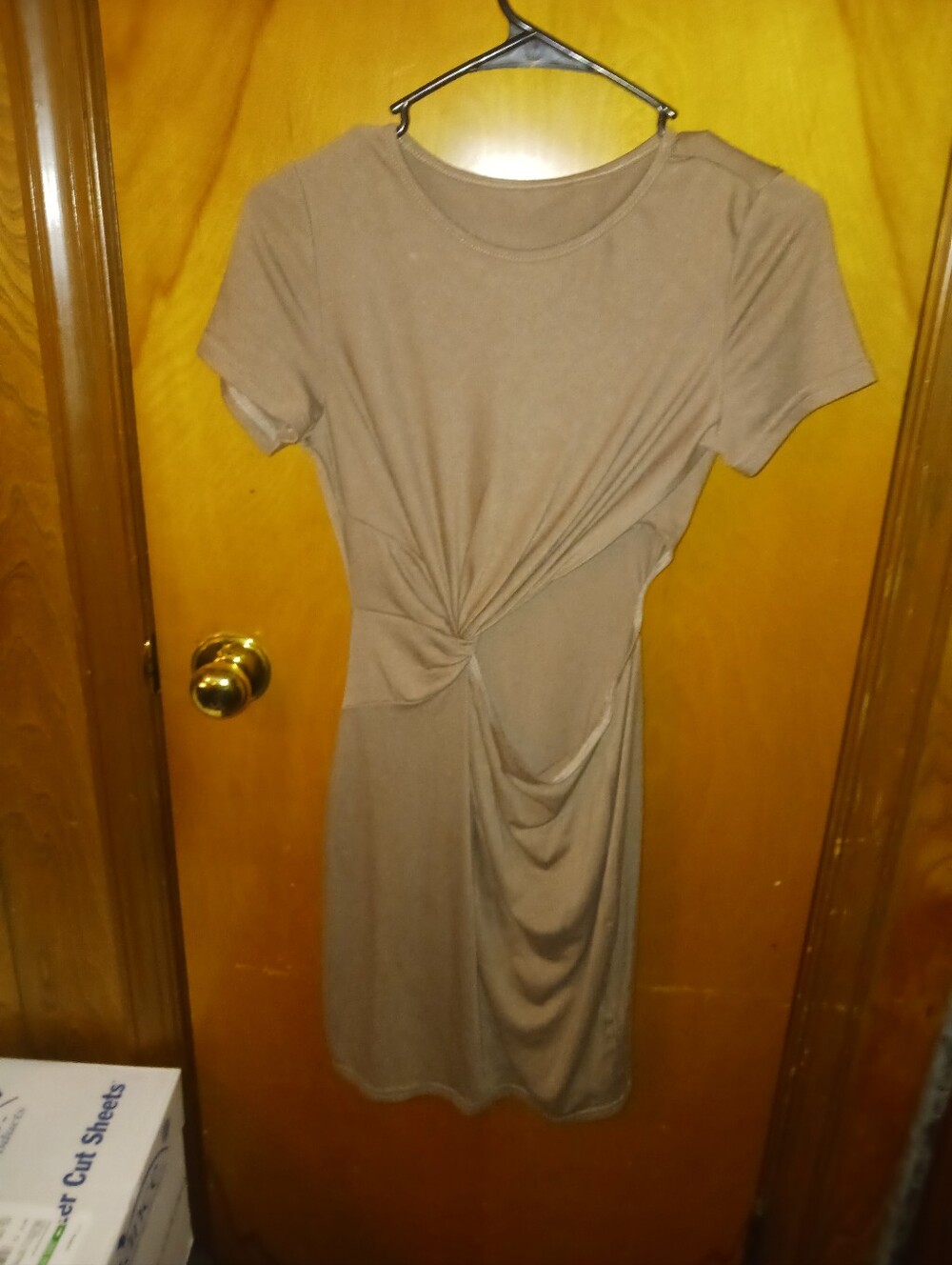 SHEIN Brown Twist-Front Short Sleeve Midi Dress